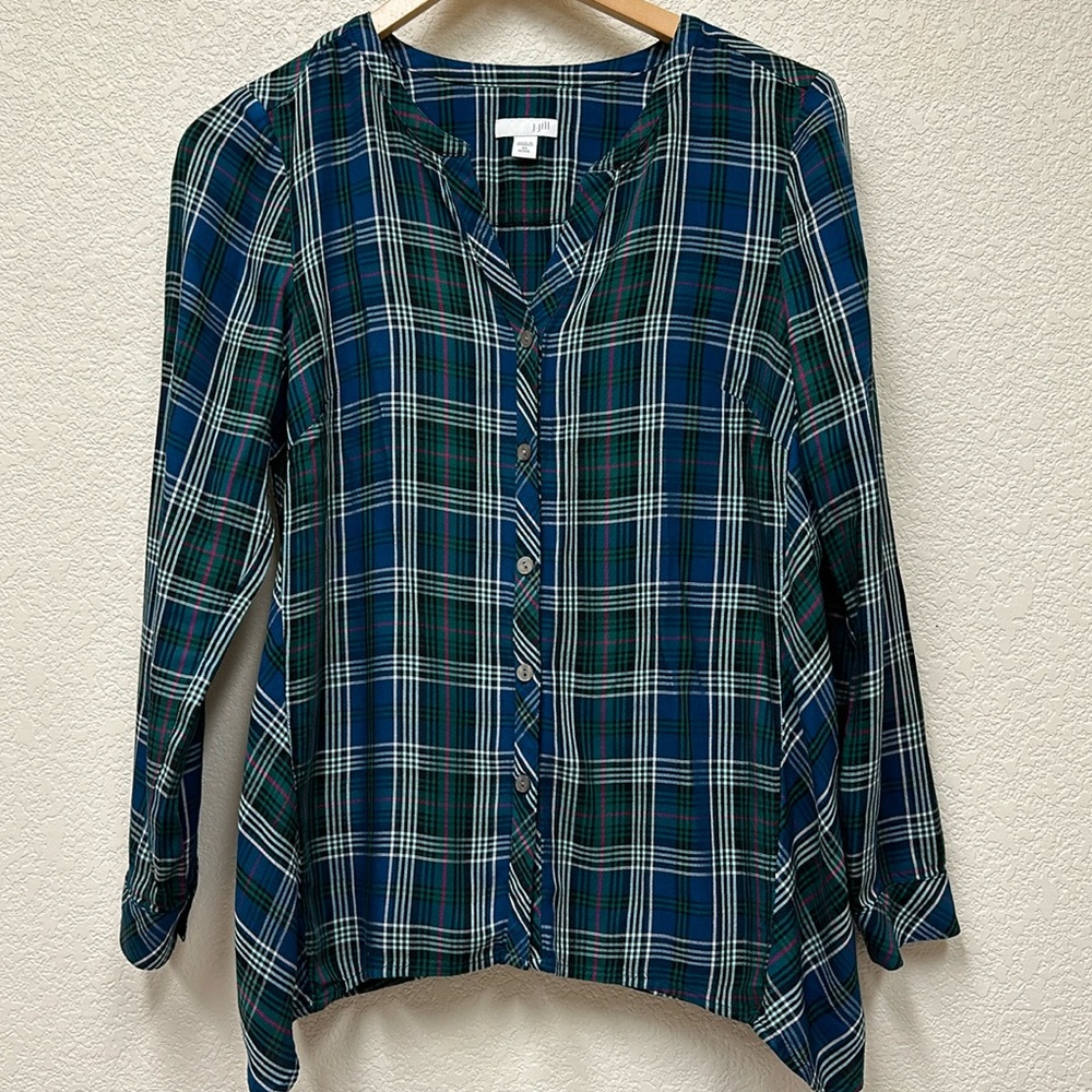 J. Jill tartan plaid 100% rayon blouse size XS petite